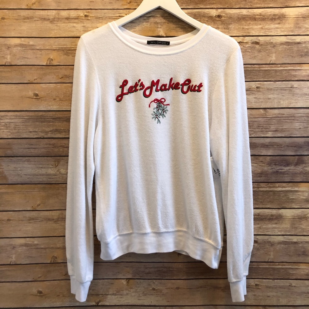 Wildfox Let’s Make Out Mistletoe Long Sleeve Top Size Small NWT